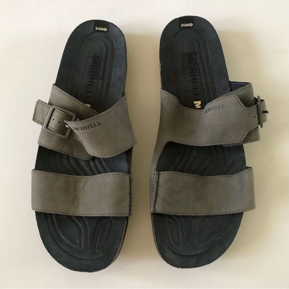 Merrell Men\'s Downtown Slide Sandals Nubuck Leather Granite Gray Buckle Size 14 main image 4